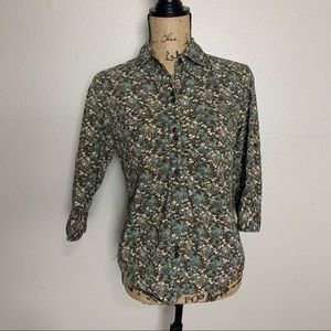 The North face Brown Double Buttons Closure Floral Quarter Bell Sleeves